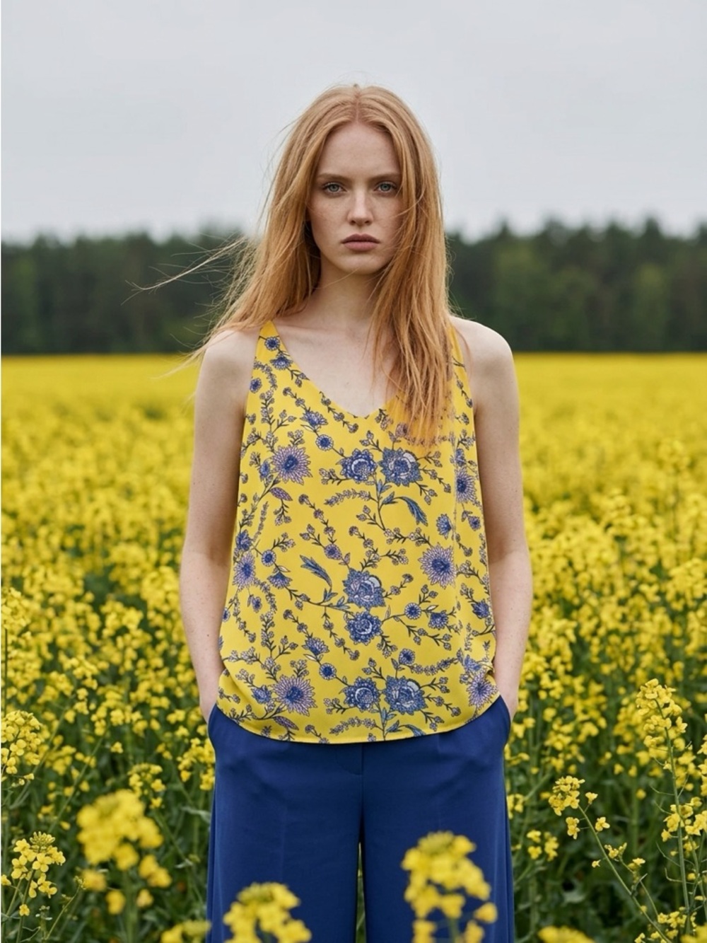 Banana Republic Yellow Floral V-Neck Camisole
